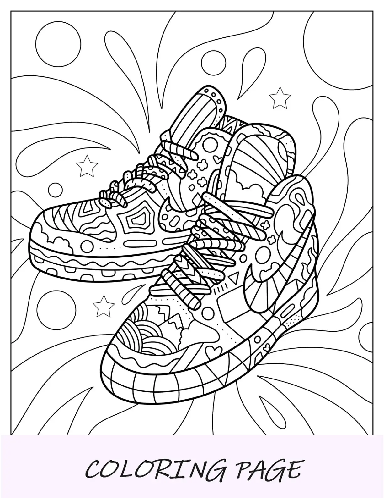Página para colorir de um par artístico de sapatos da Nike