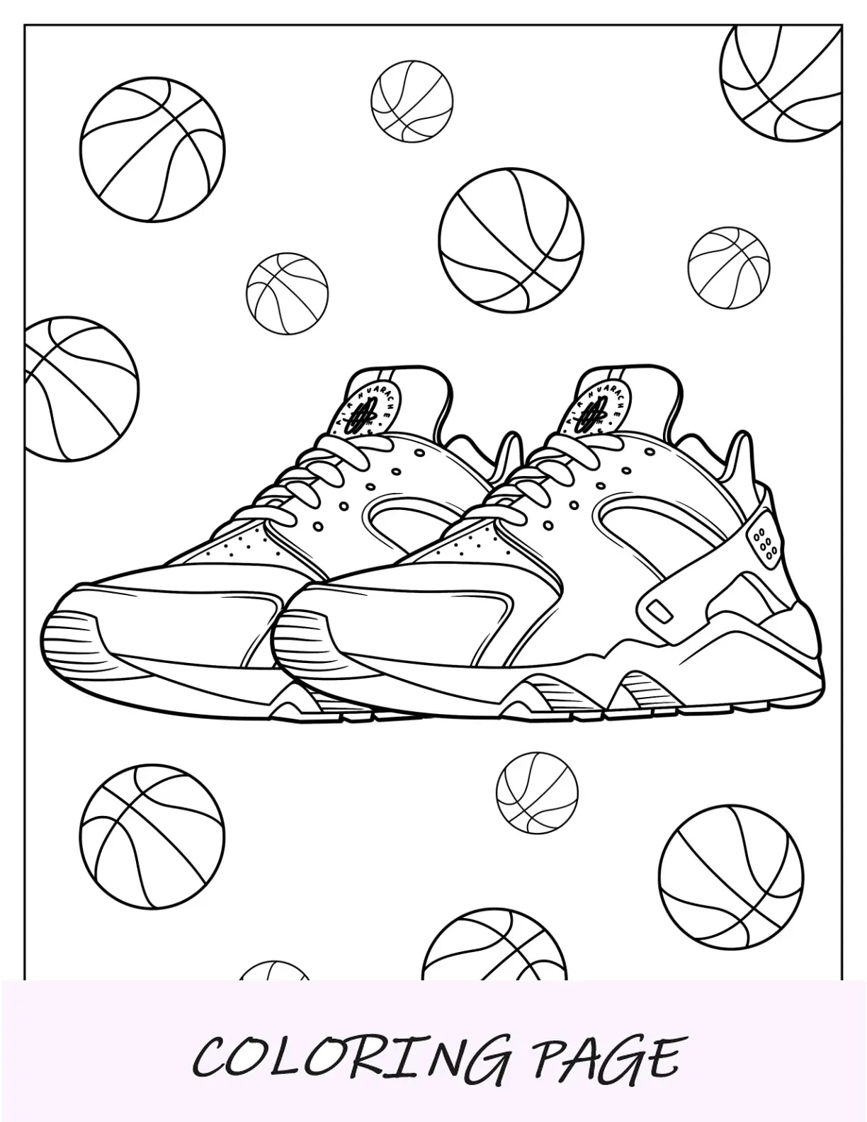 Desenho de Nike para colorir de Air Huarache com bolas de basquete