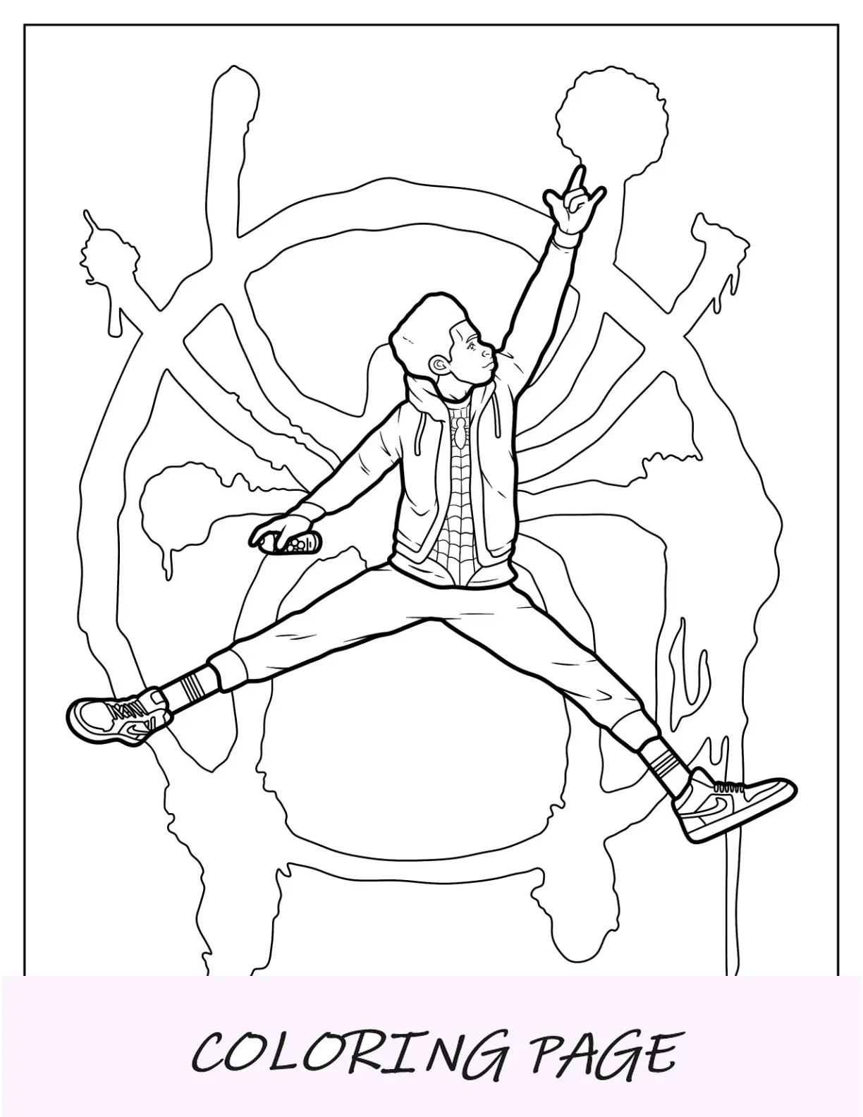 Miles Morales Homem-Aranha na página para colorir da Nike Jumpman Pose
