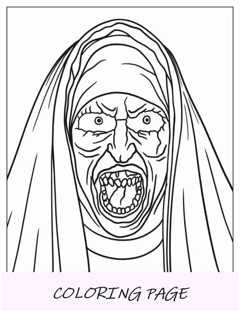 Folha para colorir de freira assustadora