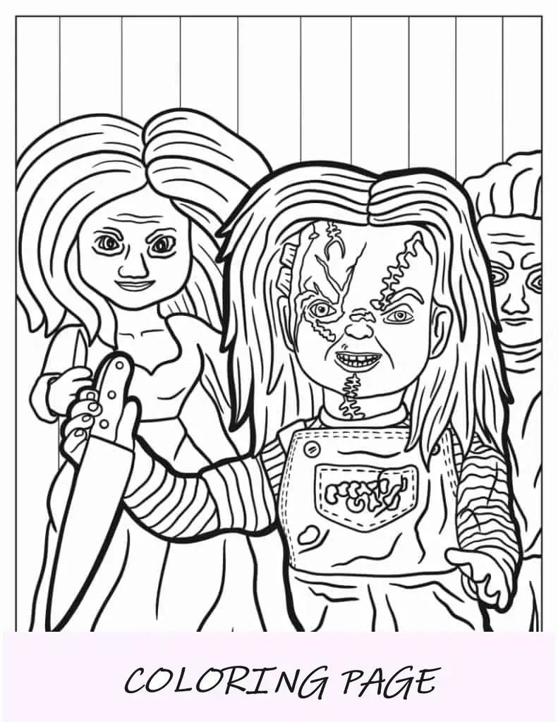 Página para colorir do assustador Chucky