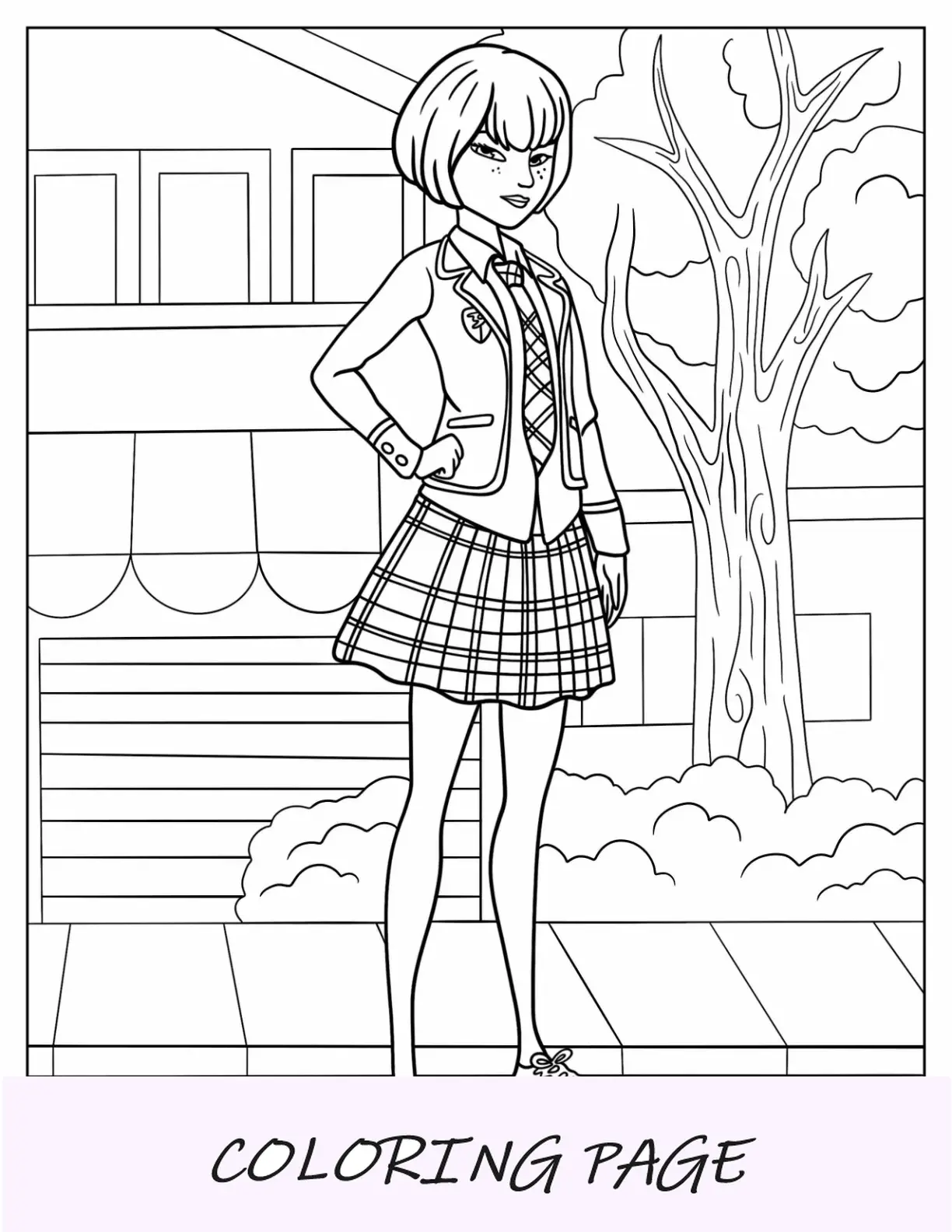 Página para colorir de joaninha milagrosa de Kagami Tsurugi em uniforme