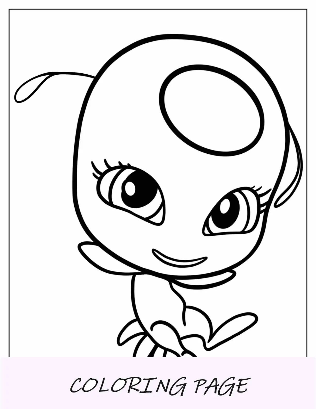 Página para colorir de joaninha milagrosa de Kawaii Tikki para crianças