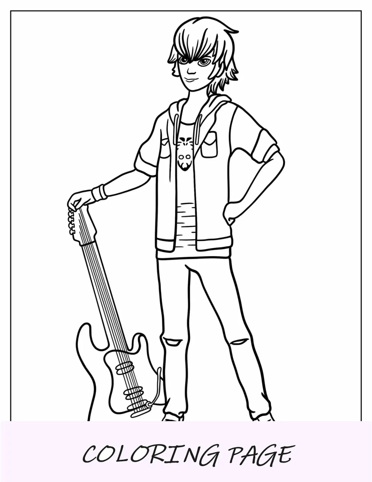 Página para colorir de joaninha milagrosa de Luka Couffaine com sua guitarra elétrica