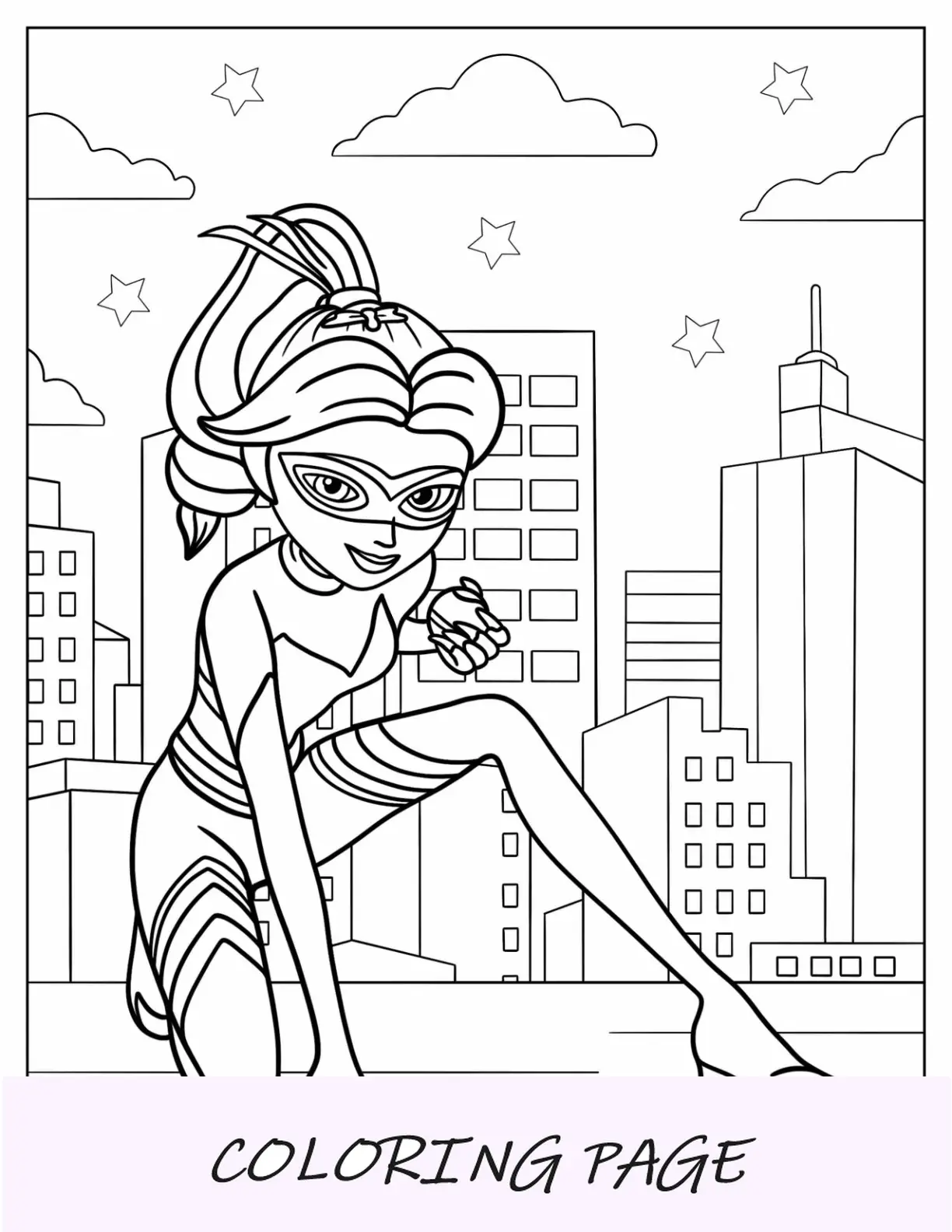 Página para colorir de joaninha milagrosa de Chloé Bourgeois em fantasia de abelha rainha