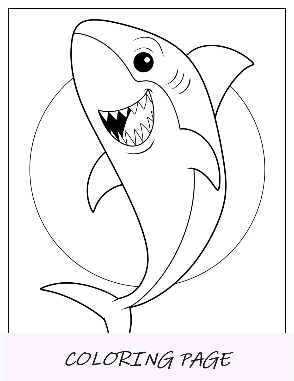 Página para colorear de tiburones kawaii para niños en edad preescolar