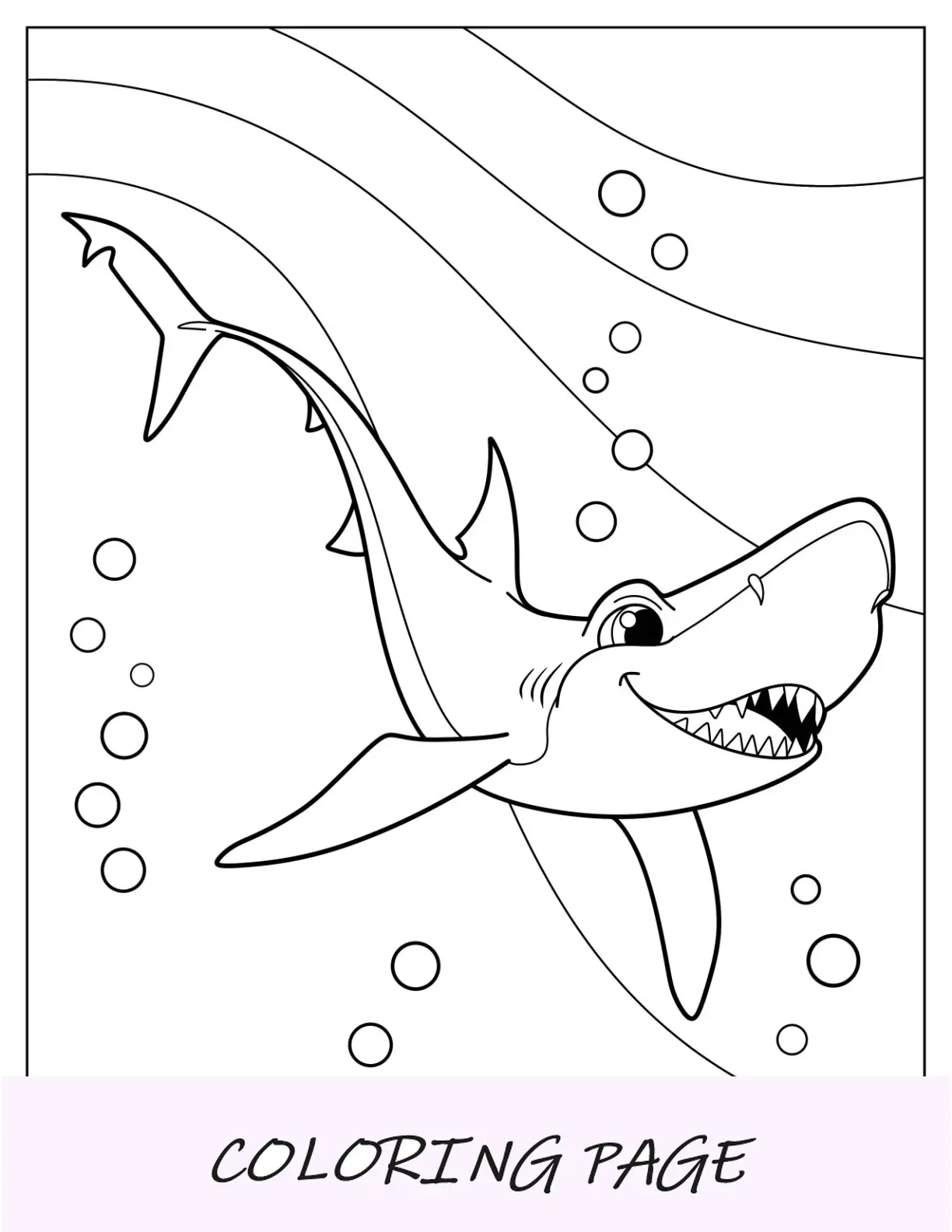Página para colorear de tiburón azul kawaii