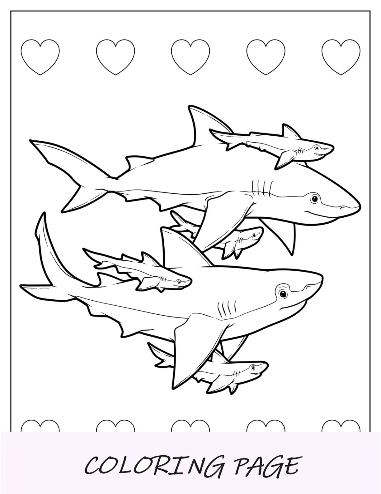 Familia de dibujos para colorear de tiburones punta negra