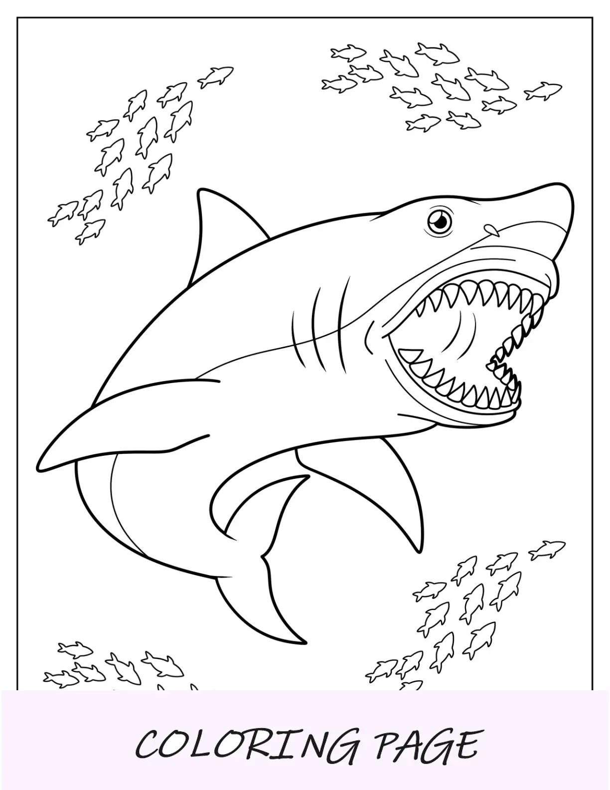 Página para colorear de tiburón de dibujos animados aterrador