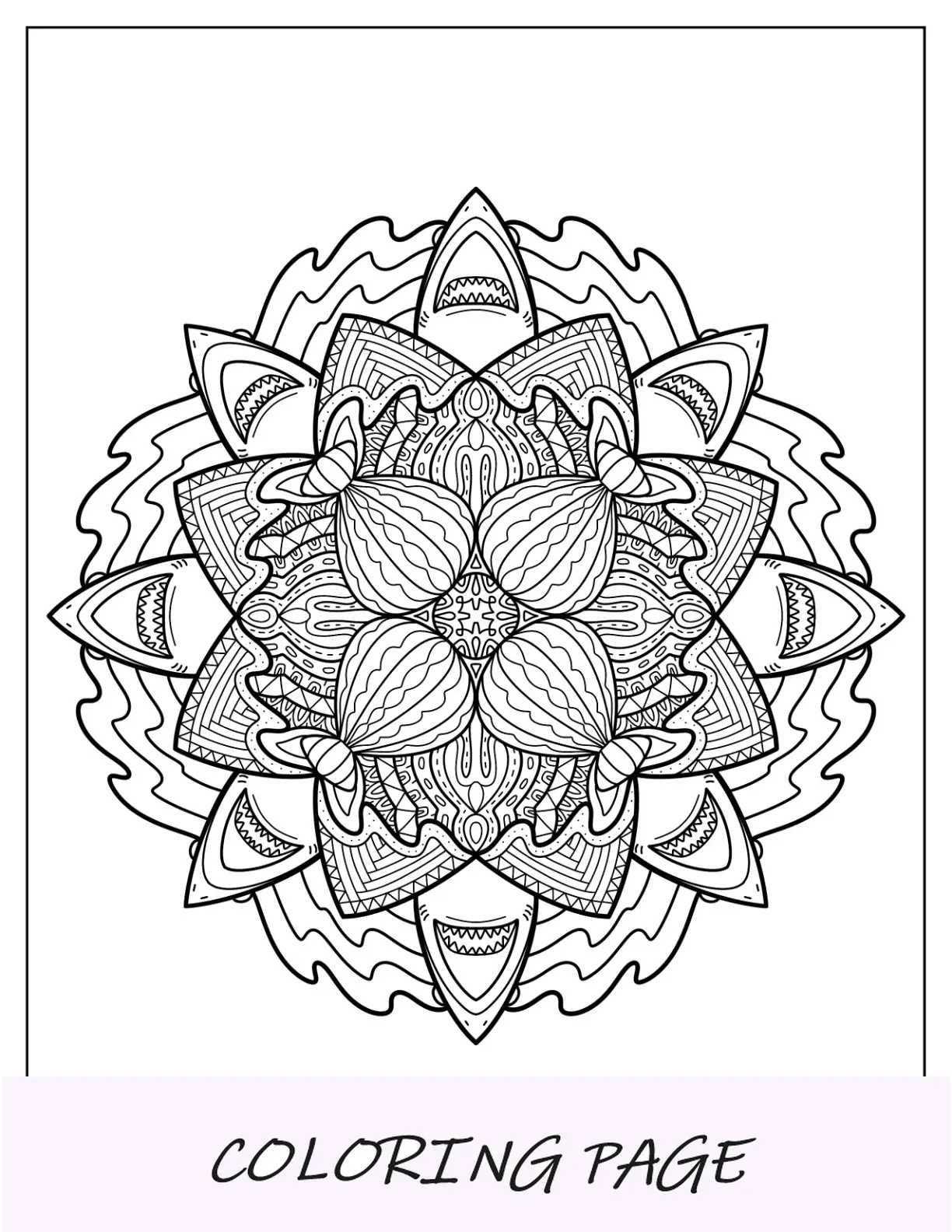 Mandala de página para colorear de tiburones intrincados