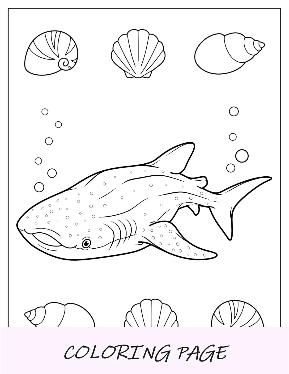 Lindo tiburón ballena para colorear con conchas marinas