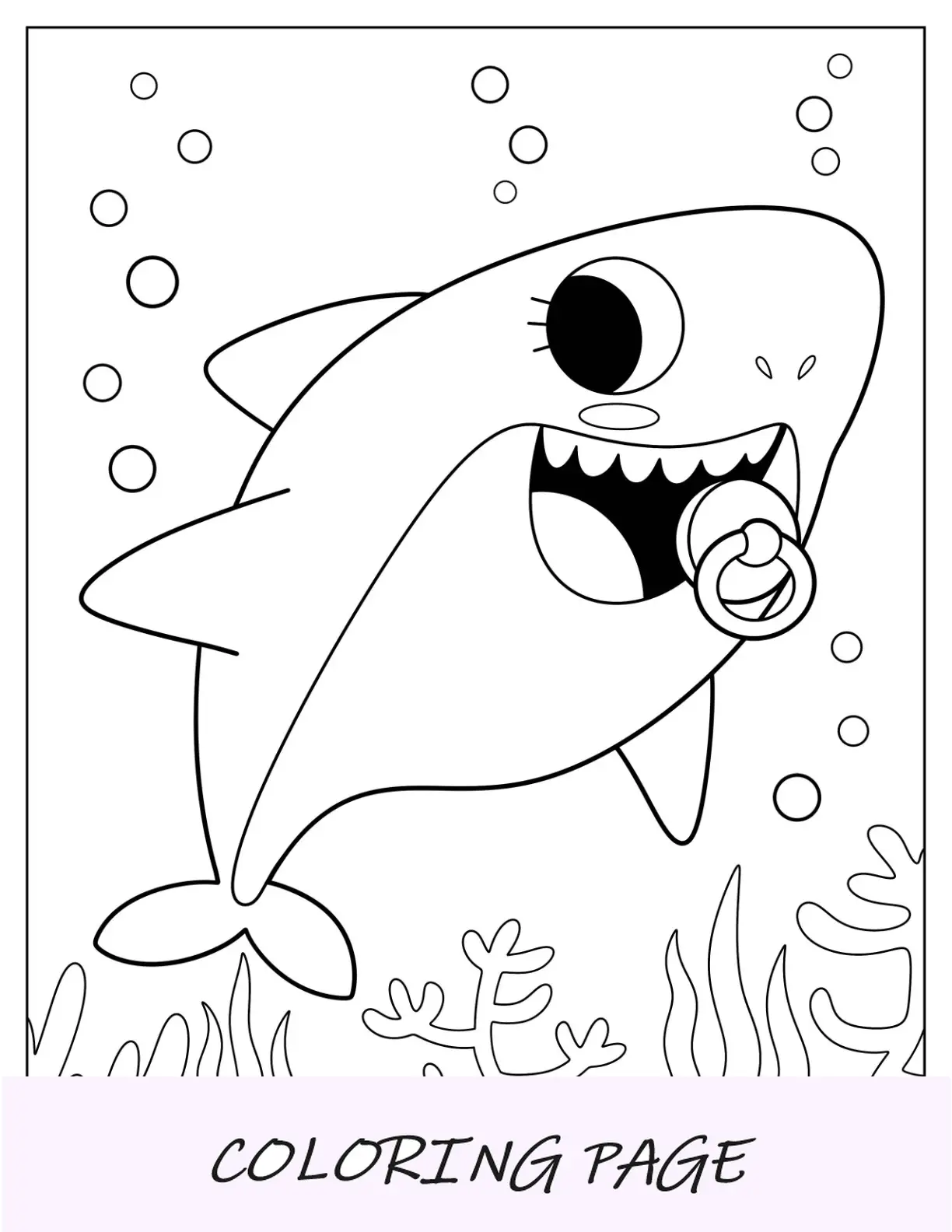 Lindo tiburón para colorear con chupete