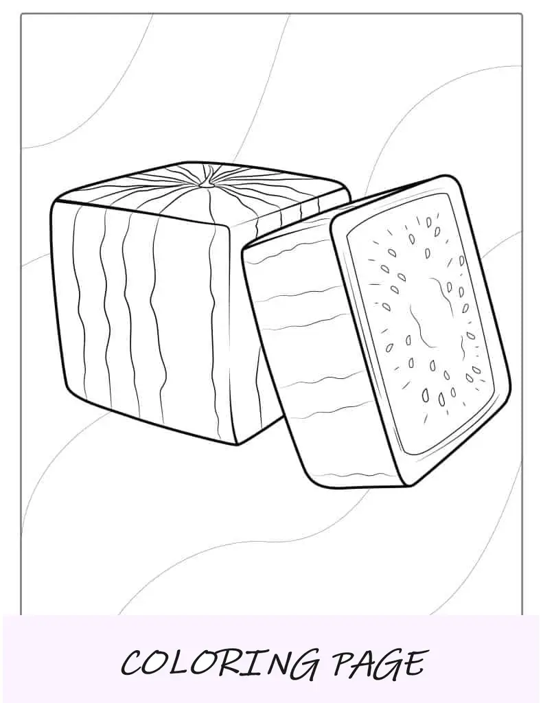 Hoja para colorear de sandía cuadrada japonesa