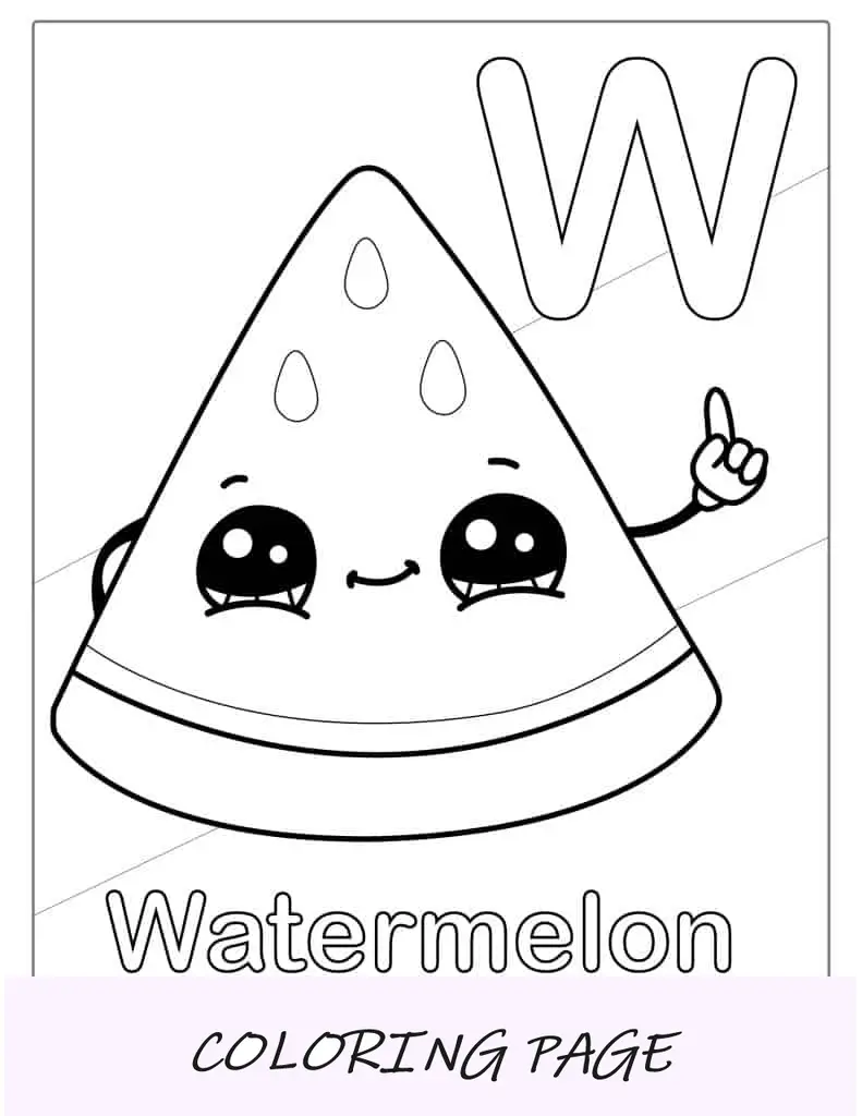 Sandía Con La Letra W Página Para Colorear