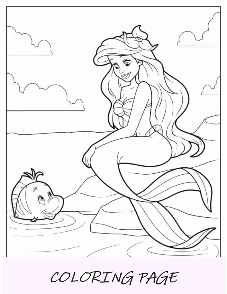 Página para colorir de Ariel conversando com Flouders