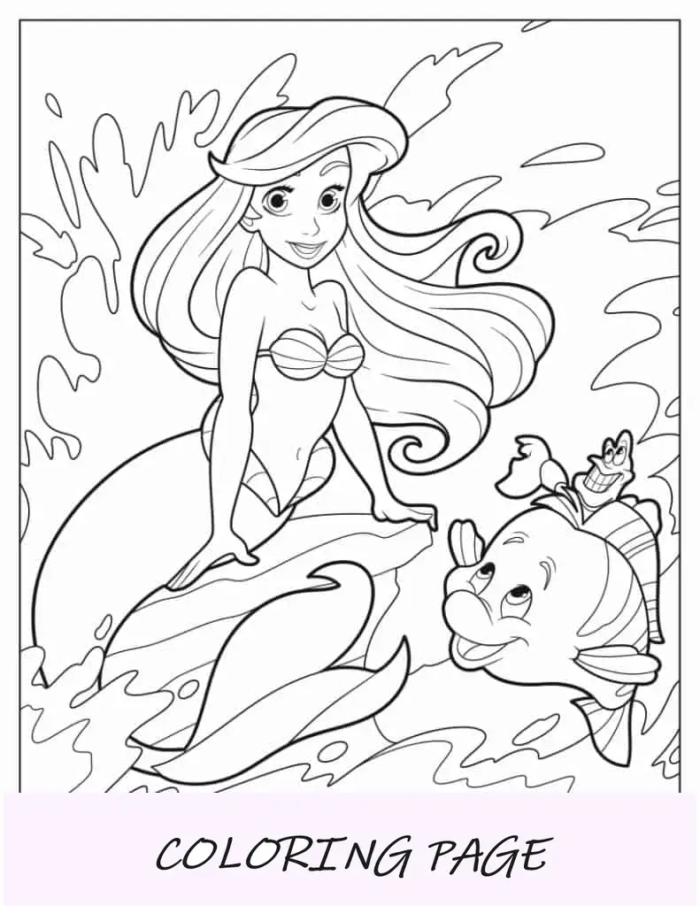 Página para colorir icônica da Pequena Sereia Ariel Pose