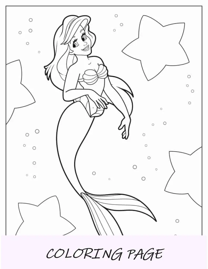 Página para colorir fácil de Ariel para crianças