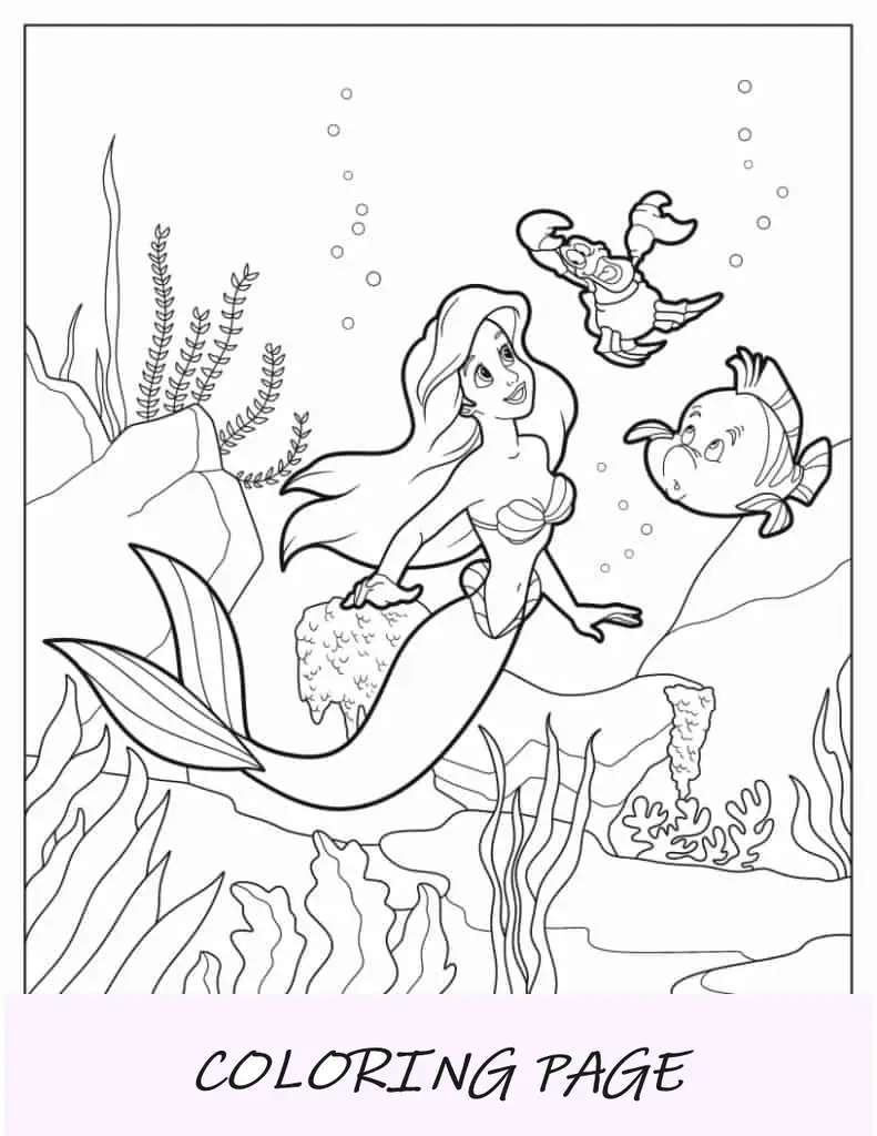 Página detalhada para colorir da Pequena Sereia