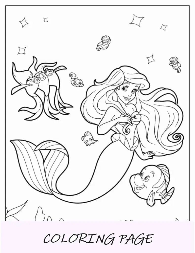 Ariel com seus amigos criaturas marinhas