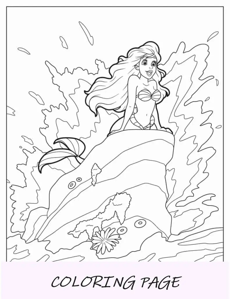Folha para Colorir Ariel cantando em cima do rock