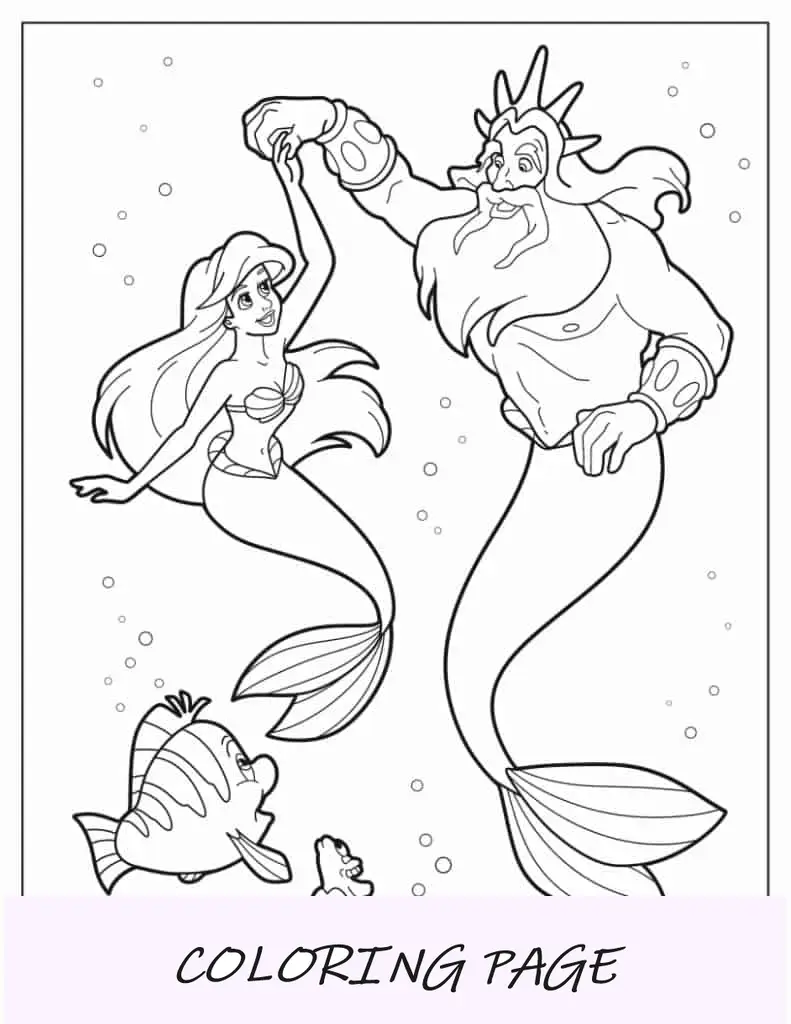 Folha para colorir de Ariel dançando com Tritão