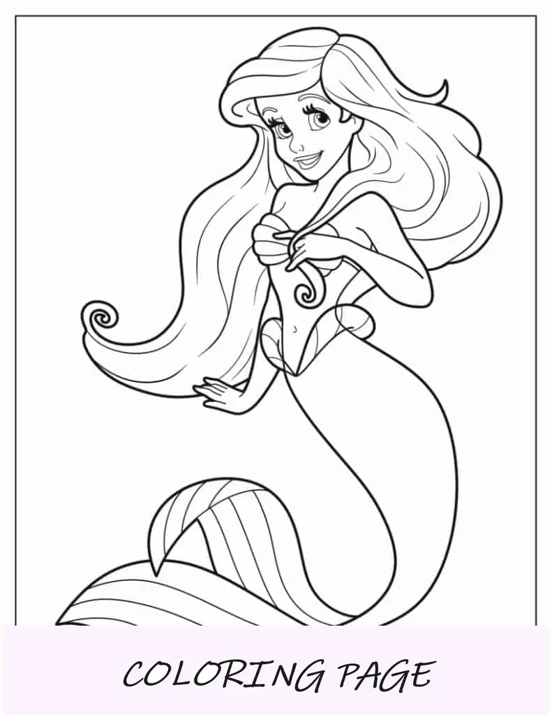 Página para colorir simples de Ariel para crianças em idade pré-escolar
