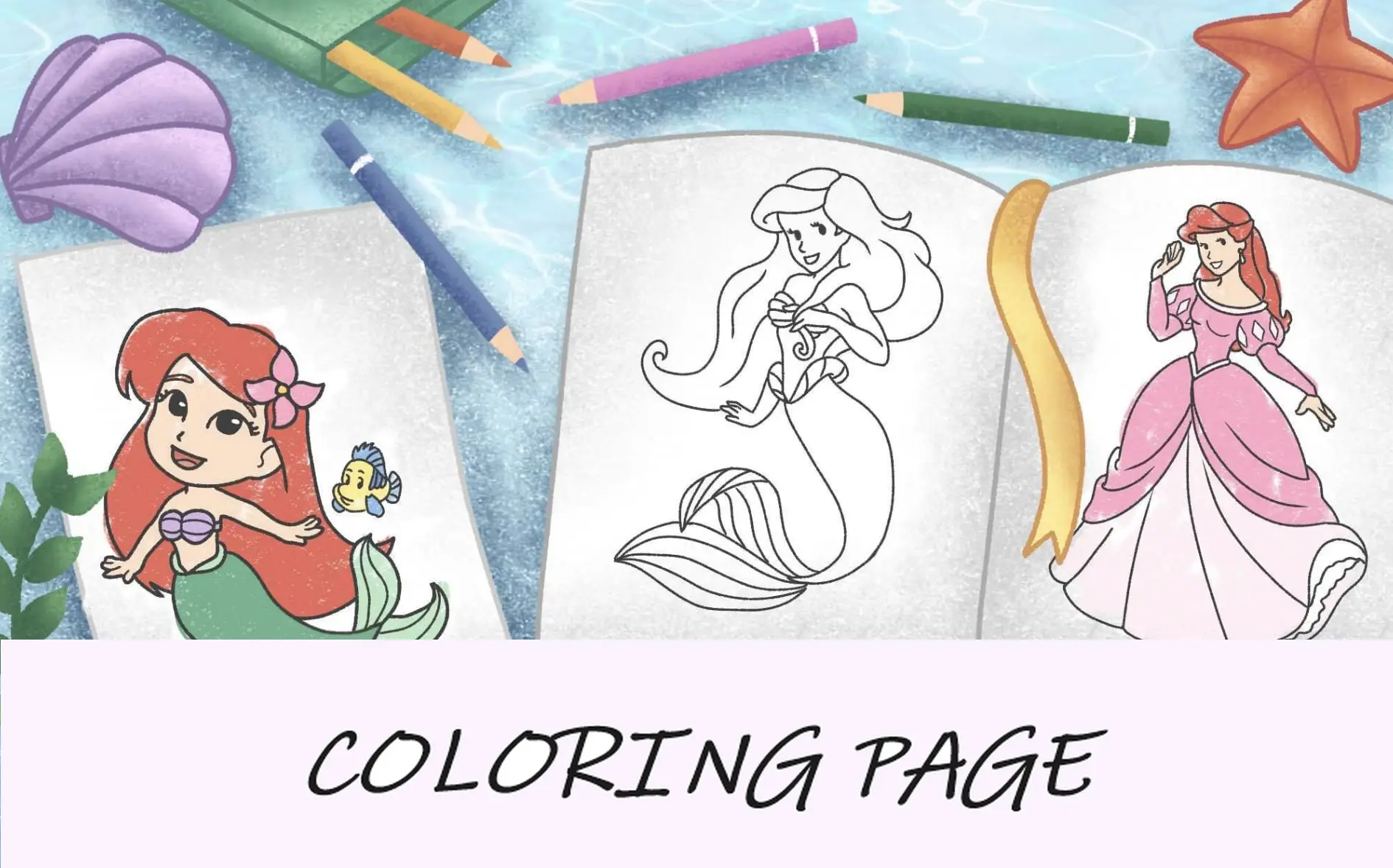 imagem em destaque das páginas para colorir de ariel