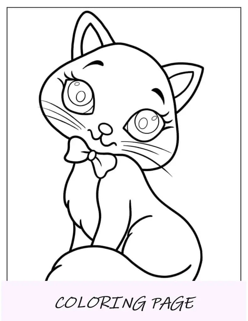 Gata Kawaii com arco para colorir