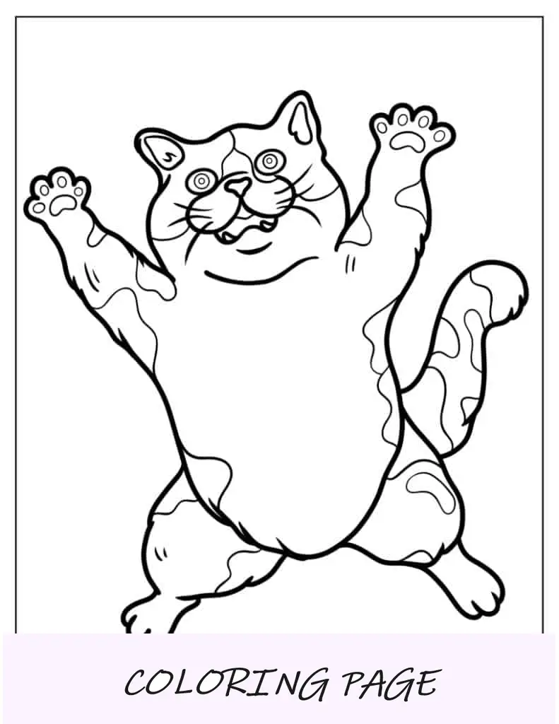 Página para colorir de gato realista no ar