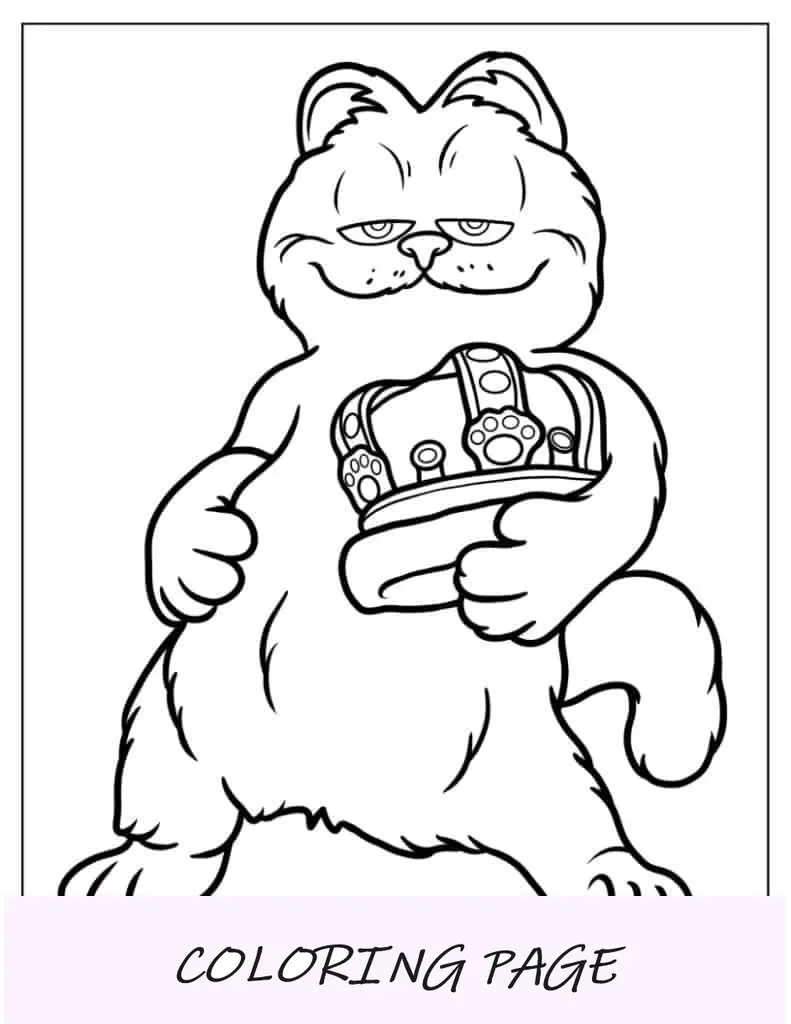 Garfield segurando coroa para colorir para crianças em idade pré-escolar