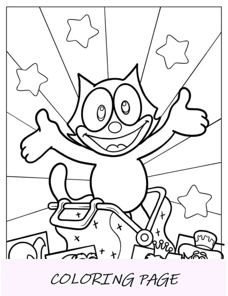 Folha para colorir esboço fácil de Felix, o gato
