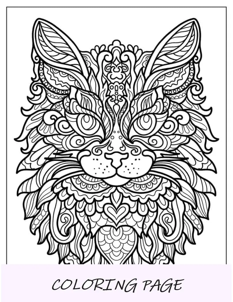 Mandala intrincada de cara de gato