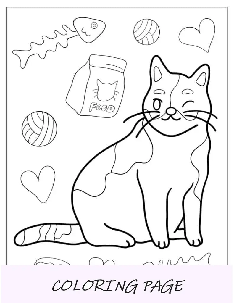 Folha para colorir de gato de desenho animado piscando