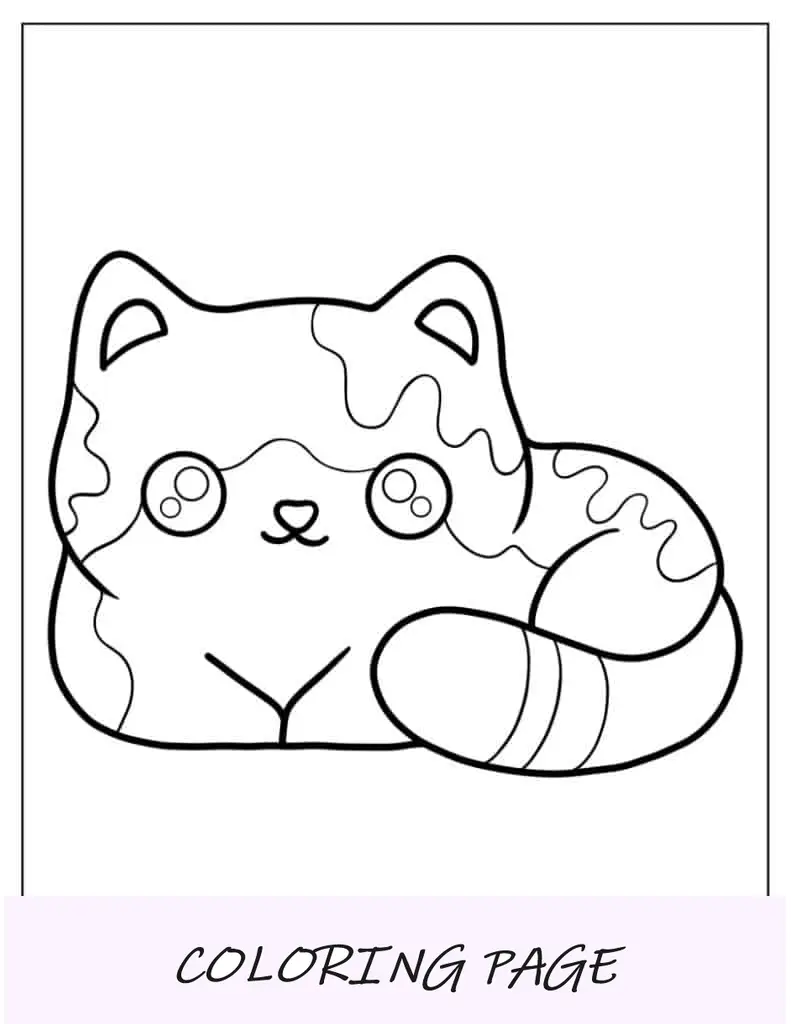 Folha para colorir de gato enrolado para crianças em idade pré-escolar