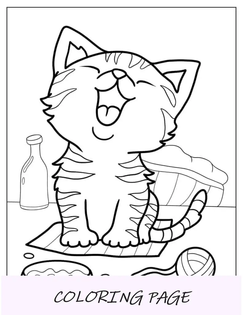 Folha para colorir de gato fofo miando