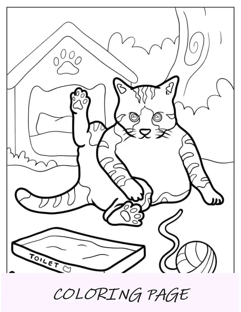 Página para colorir de gato se limpando