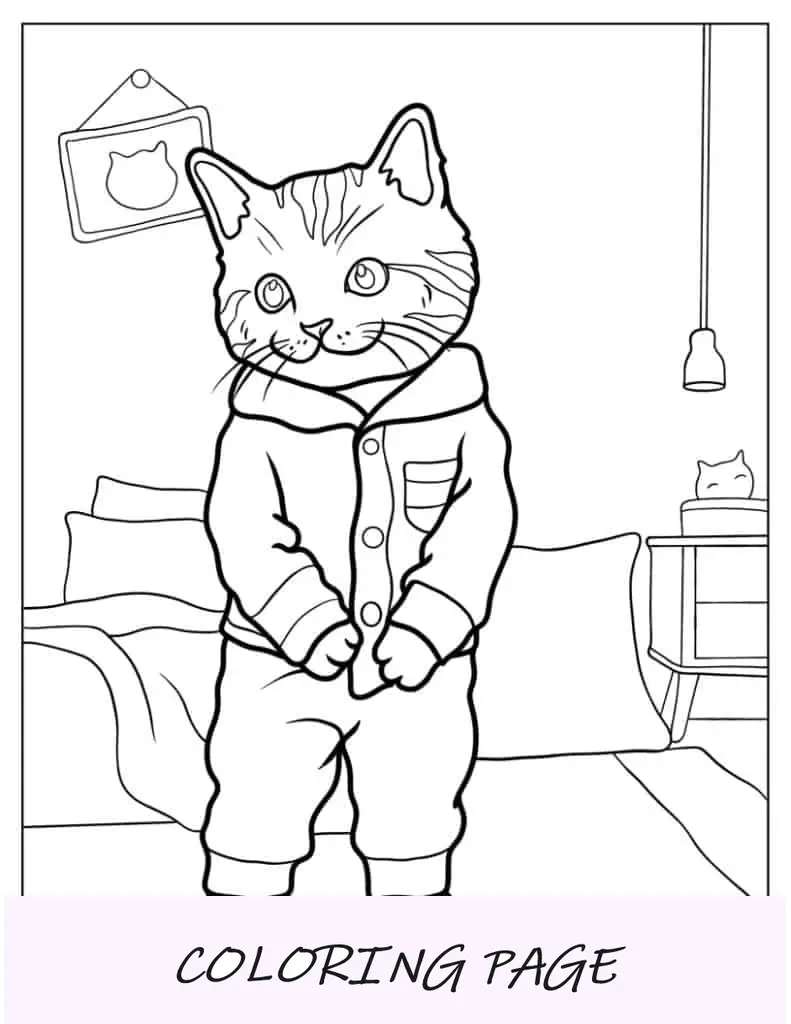 Gato com roupas em pé