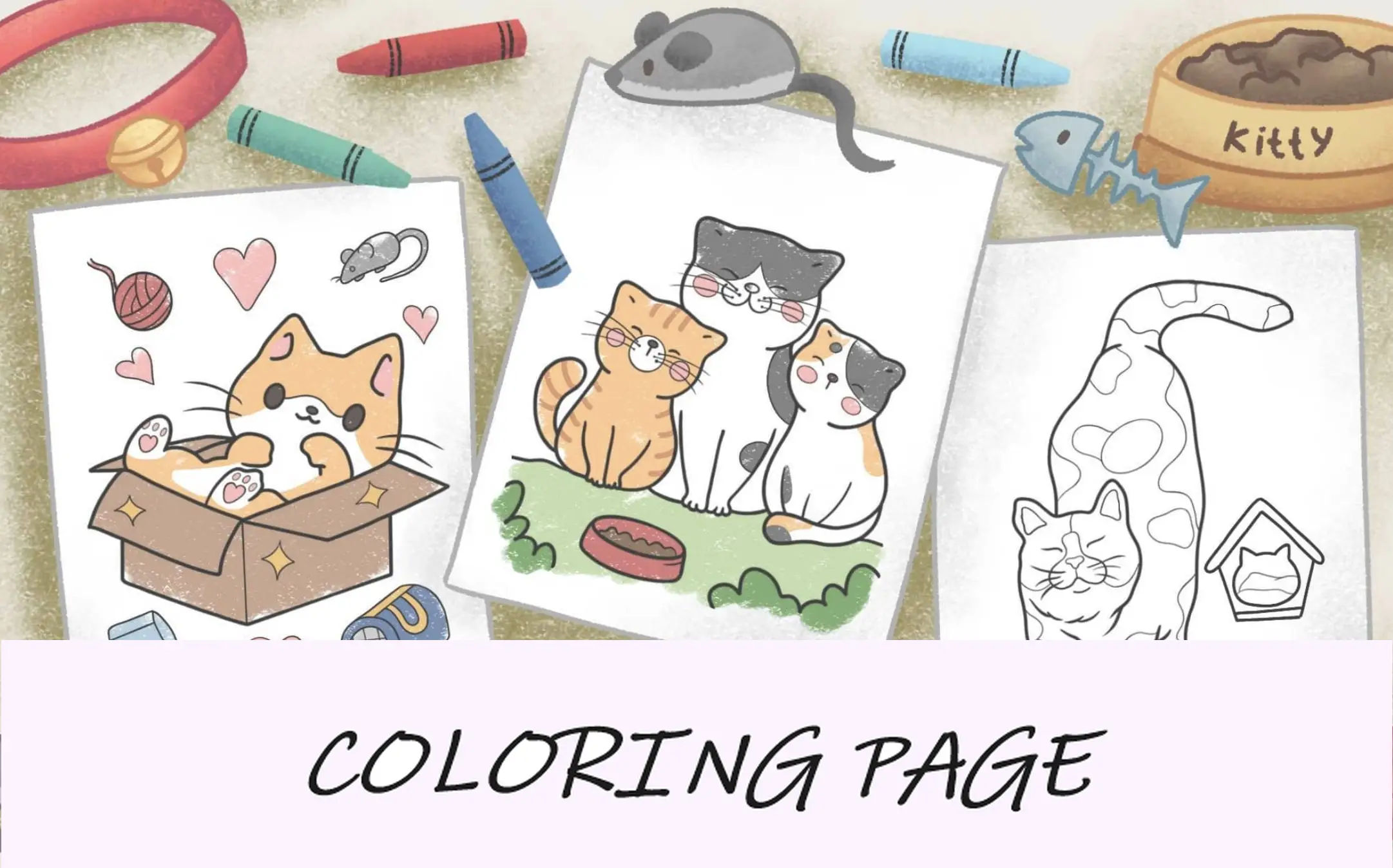 imagem em destaque de páginas para colorir de gatos