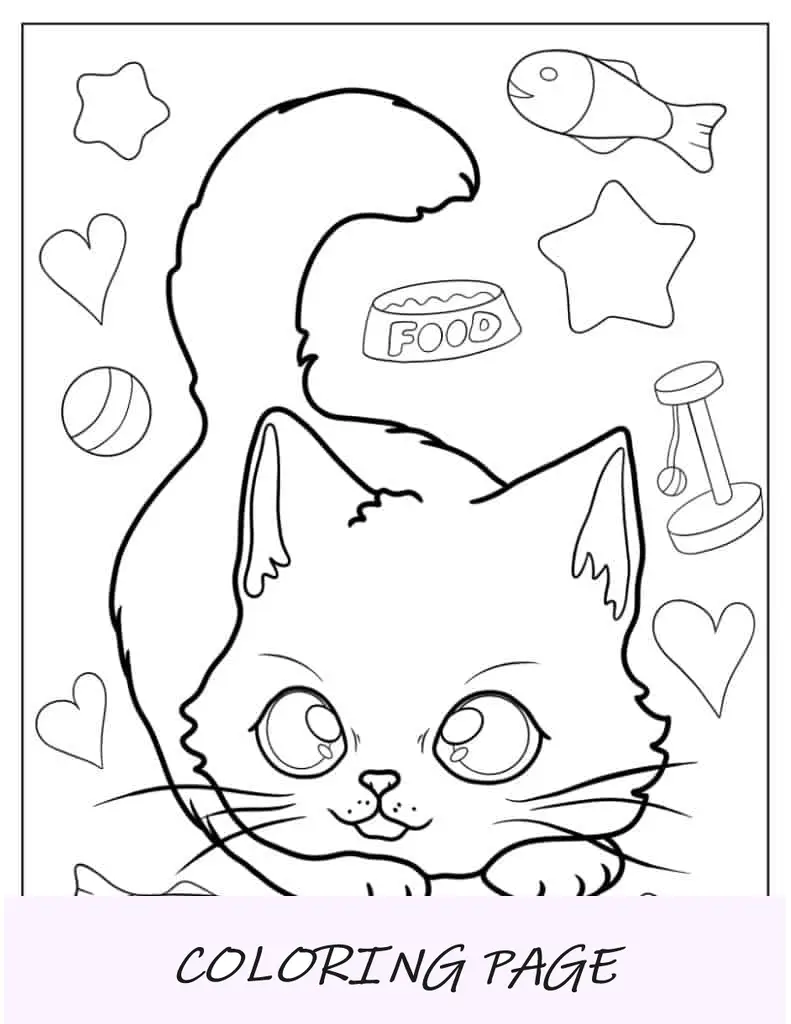 Página para colorir de gatinho em pose de arco