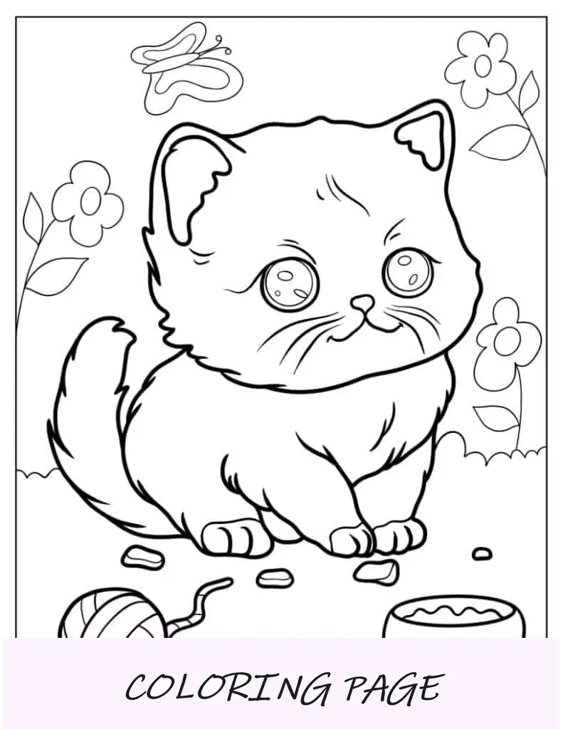 Gatinho Kawaii Chibi Cercado De Flores