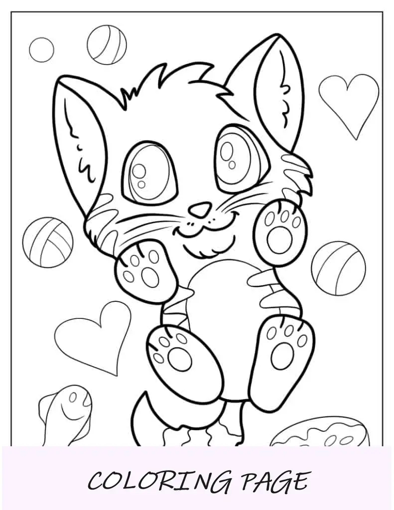 Folha para Colorir Gatinho Fofo de Desenho Animado com Patas para Cima