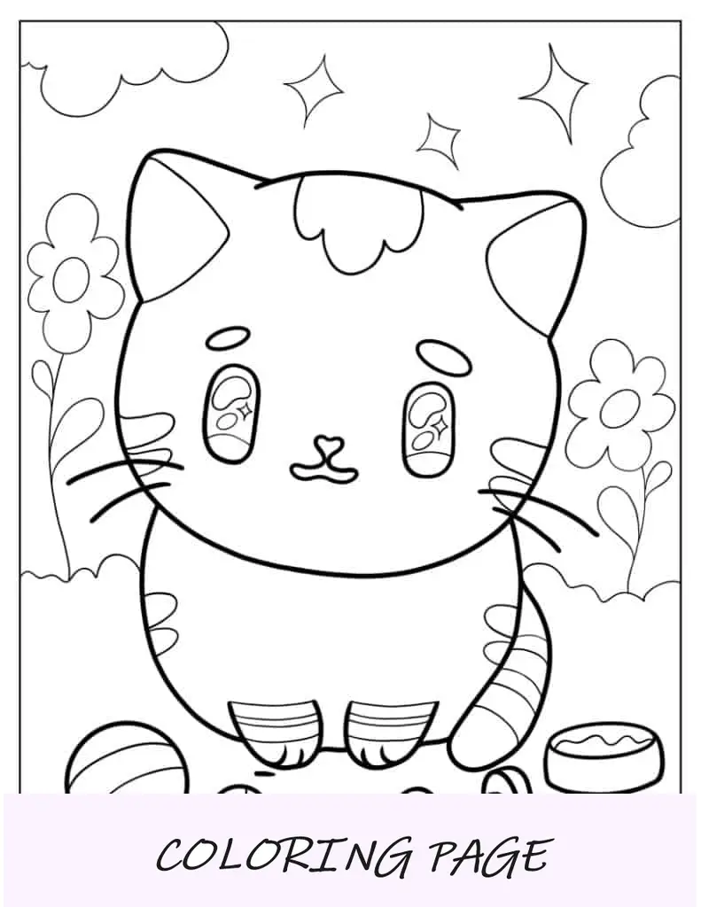 Gatinho com olhos brilhantes para colorir para crianças em idade pré-escolar