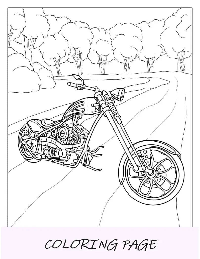 Hoja para colorear de motocicleta Chopper