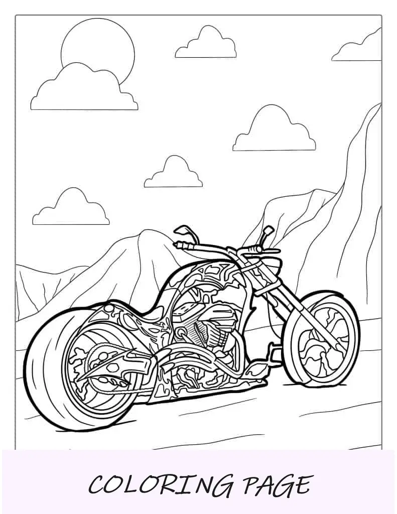 Página para colorear de motocicleta Chopper