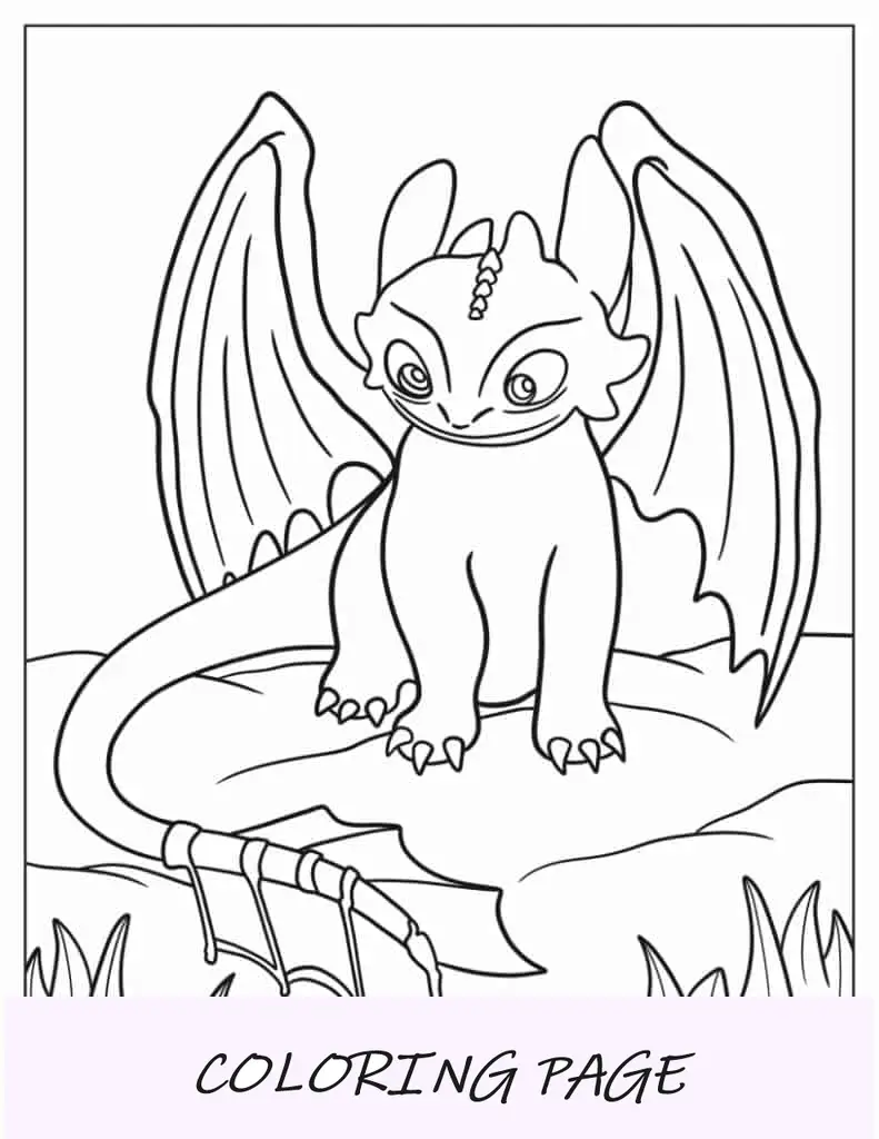Folha para colorir de um adorável dragão Kawaii