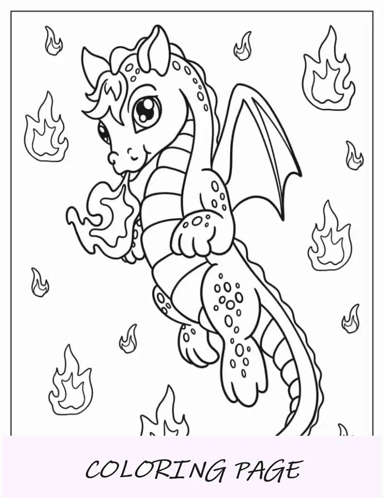 Bebê dragão na floresta para colorir