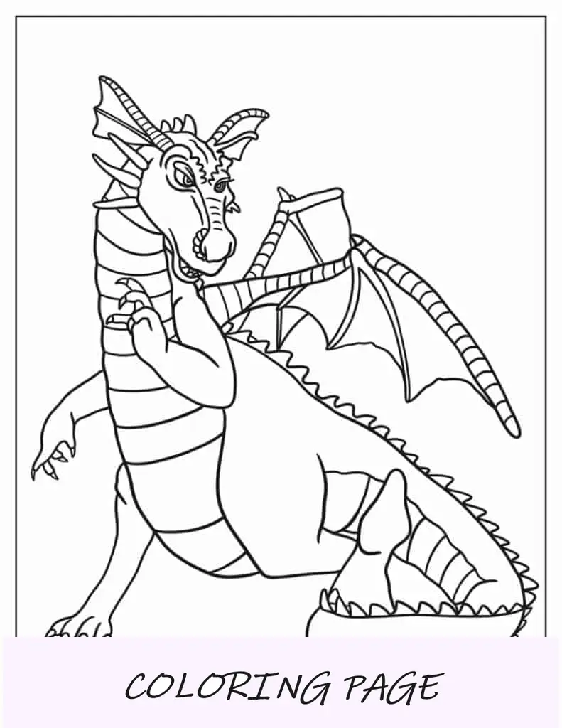 Dragão voador para colorir com chamas
