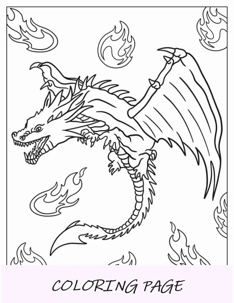 Página para colorir de um dragão para crianças