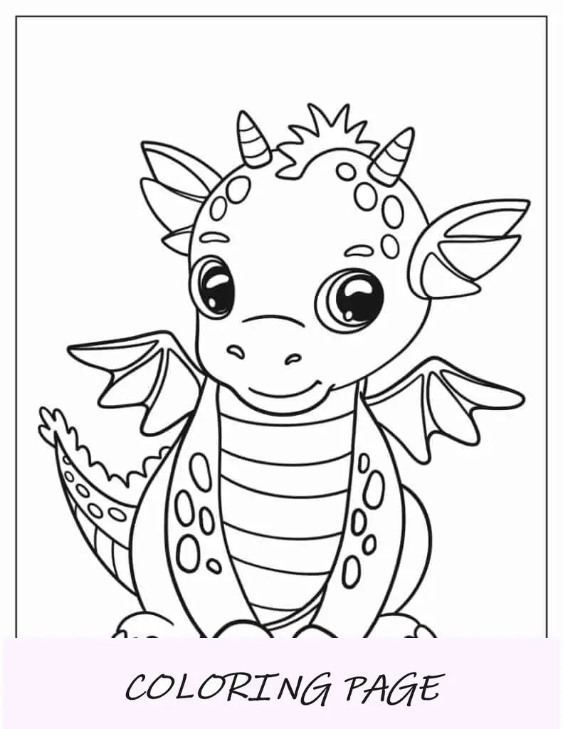 Esboço simples de um dragão para colorir para crianças
