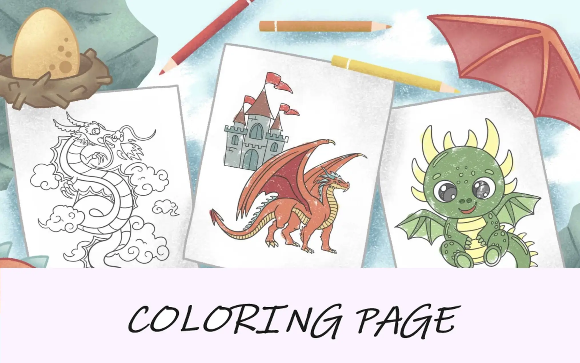 imagem de recurso de páginas para colorir de dragão